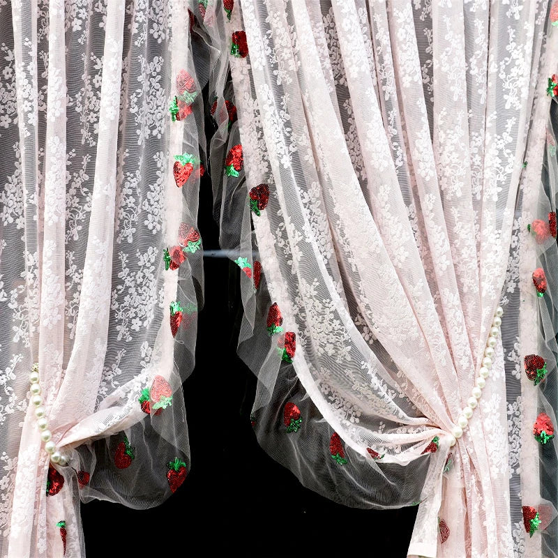 French Pink Strawberry Lace Curtains