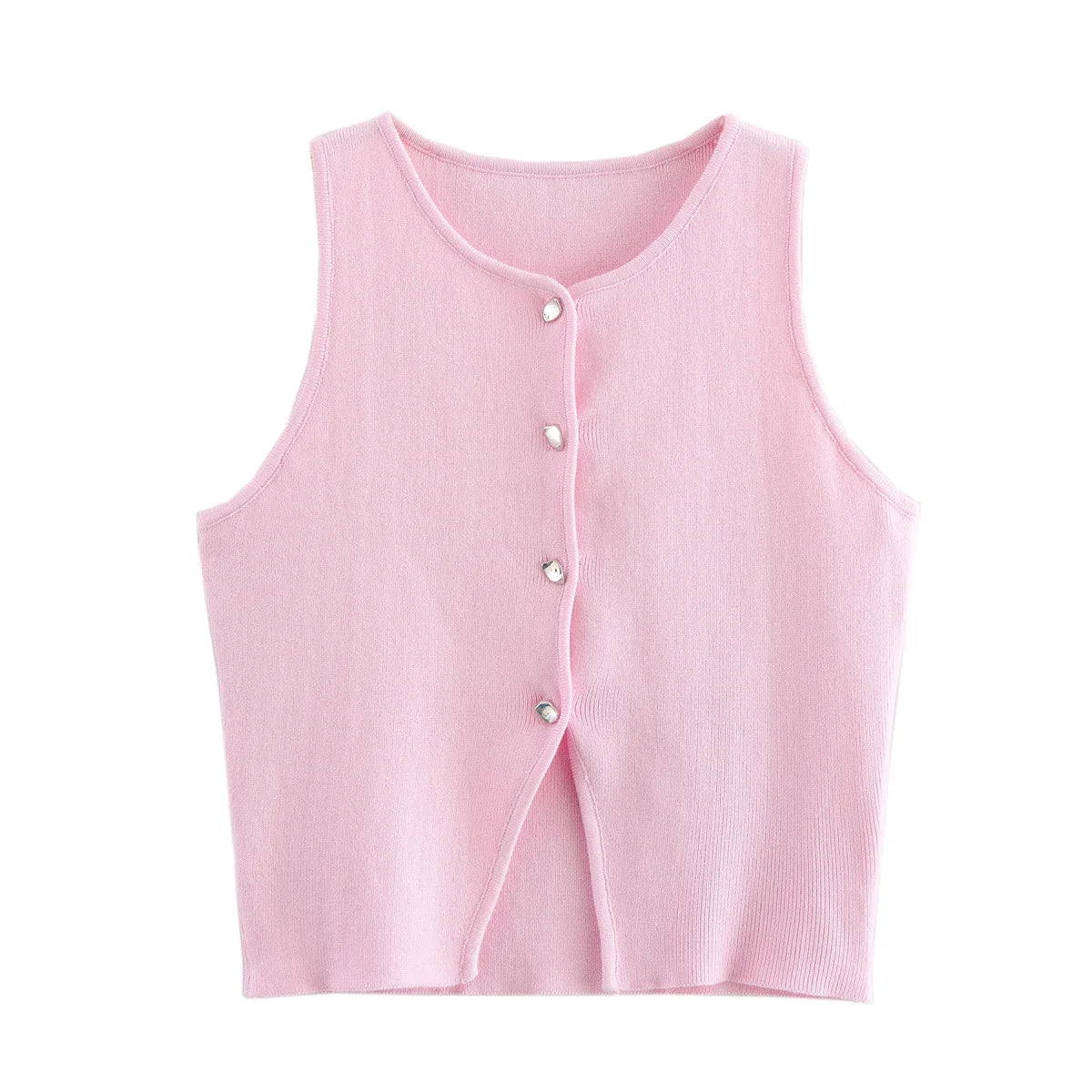 Pink Knit Cropped Vest Top