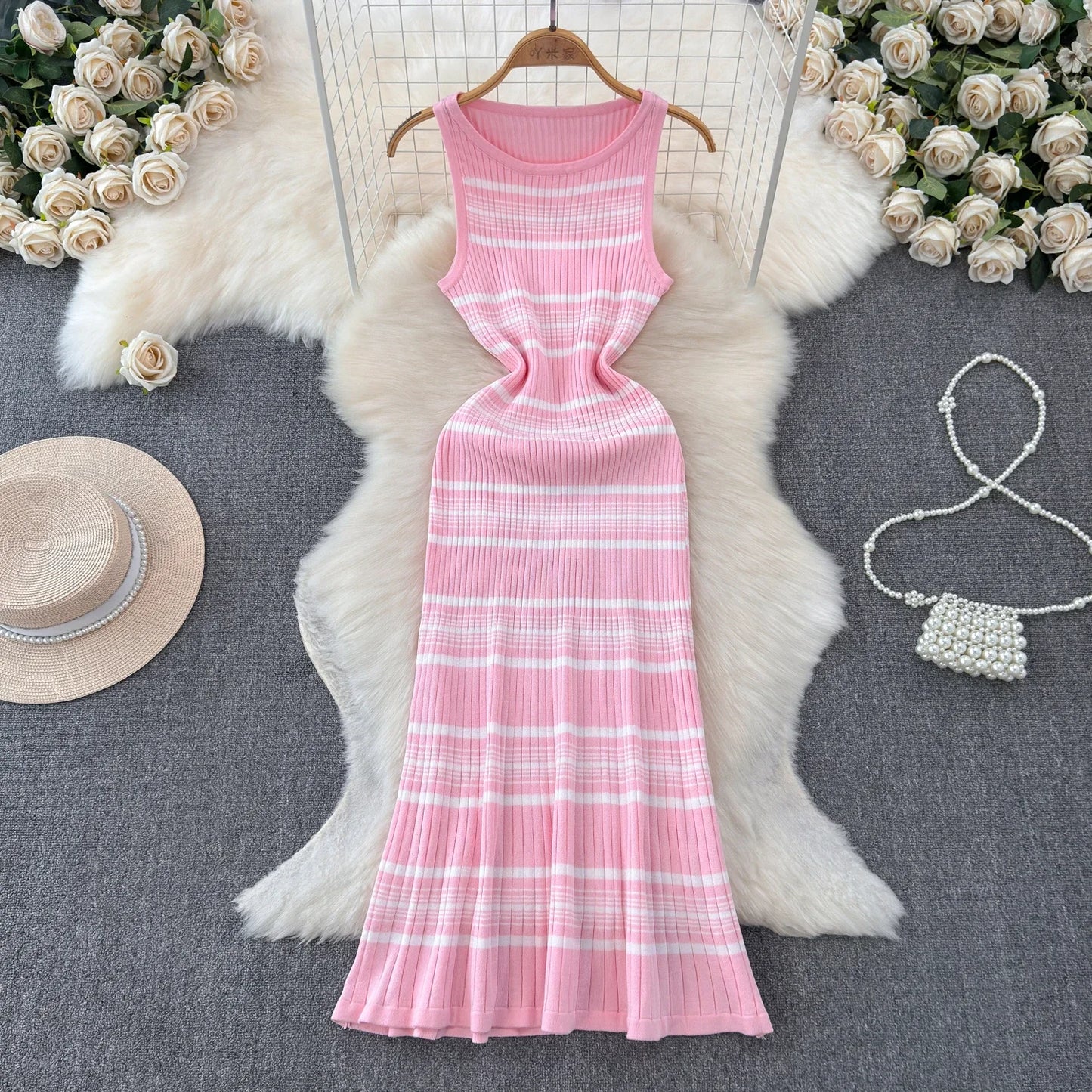 Pink Stripe Bodycon Maxi