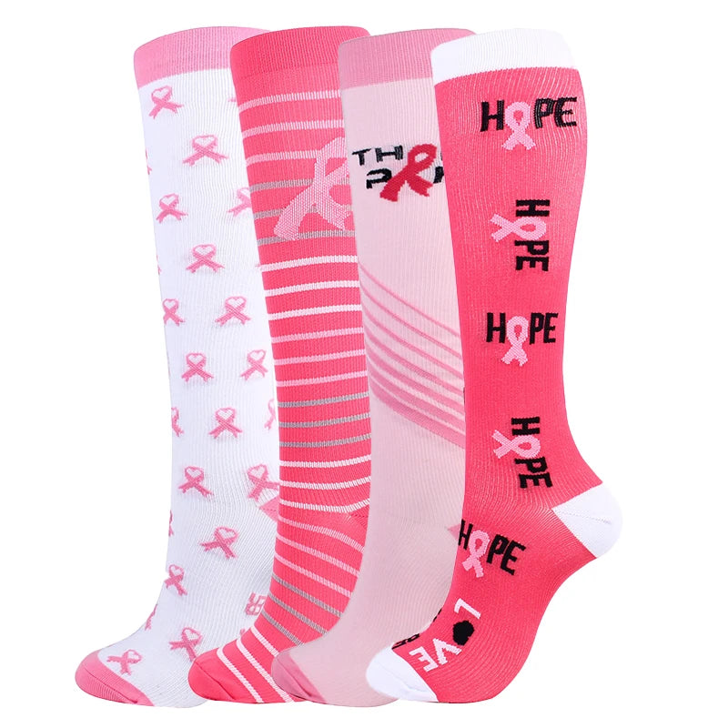 Unisex Compression Stockings Pink Ribbon Pressure Socks Compress Socks Sports Running Fit For Edema Marathon Socks jit
