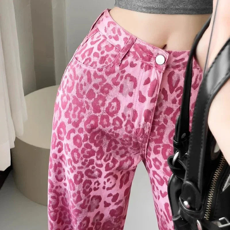 Pink Leopard Baggy Jeans