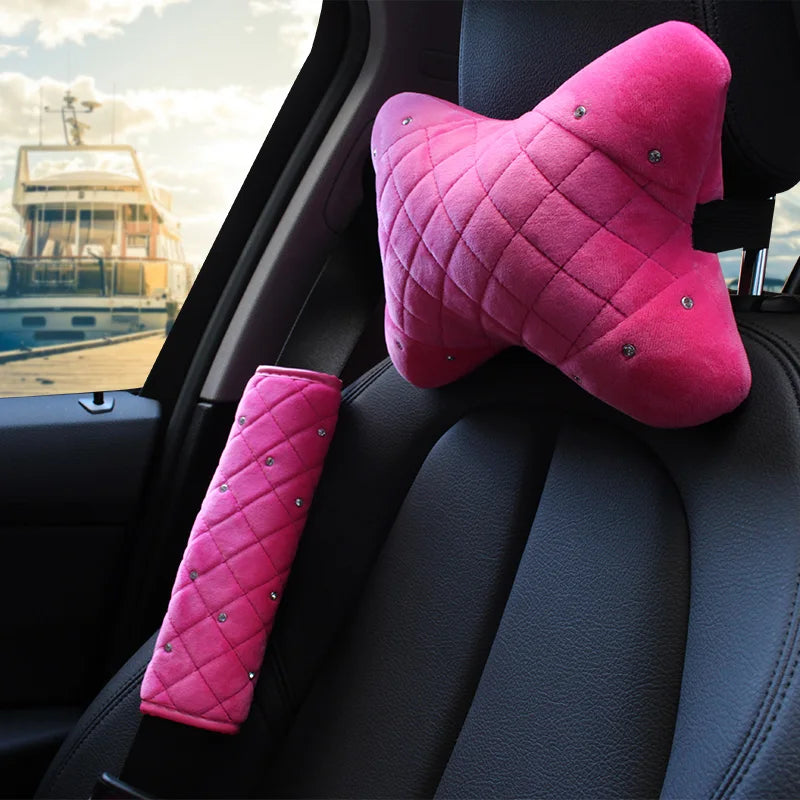 Pink Plush Diamond Crown Steering Wheel Cover