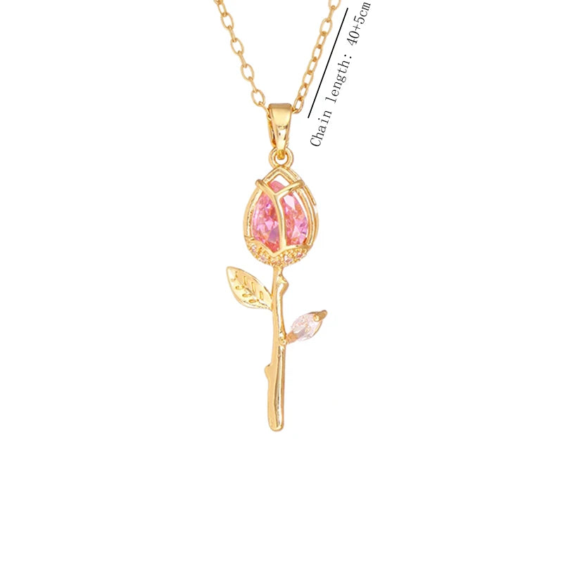 Pink Butterfly Zircon Rose Necklace