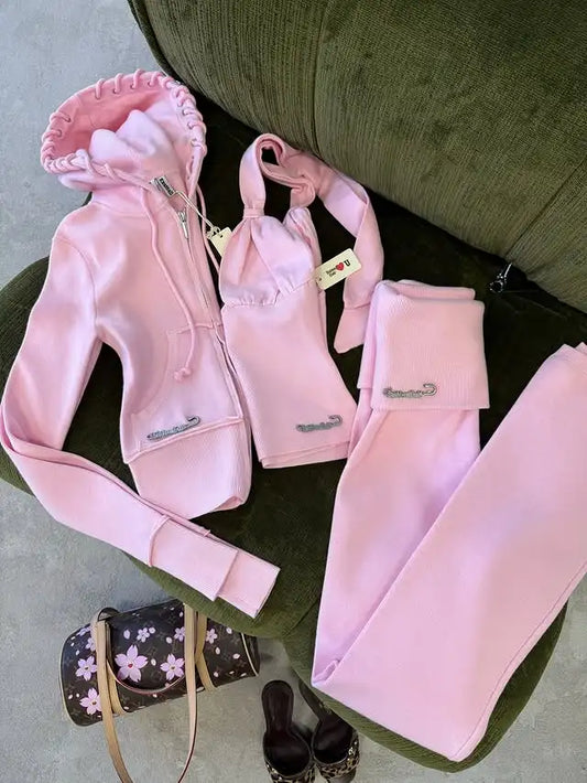 Pink Aesthetic Sportswear Two-Piece Set