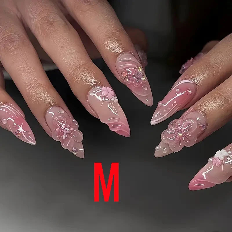 Pink Stiletto Flower & Drill Press-On Nail Set