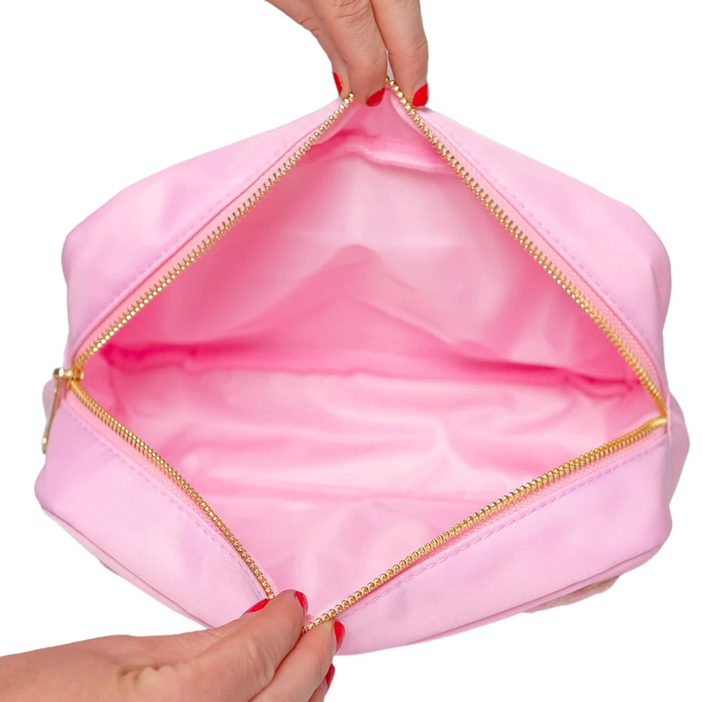 Pink XL Nylon DIY Patch Cosmetic Bag