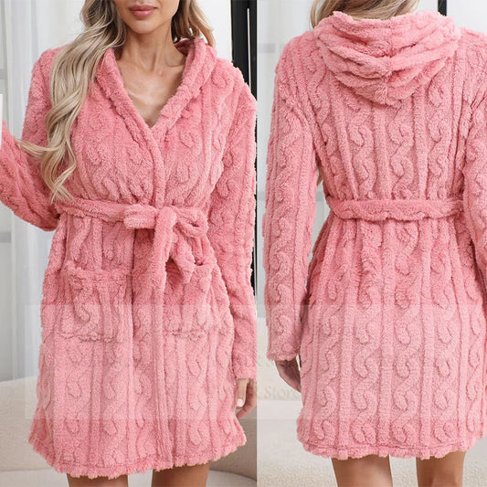 Pink Hooded Coral Fleece Robe