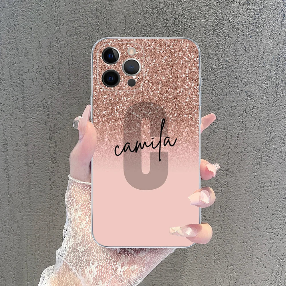 Pink Shiny Initial Clear Silicone iPhone Case