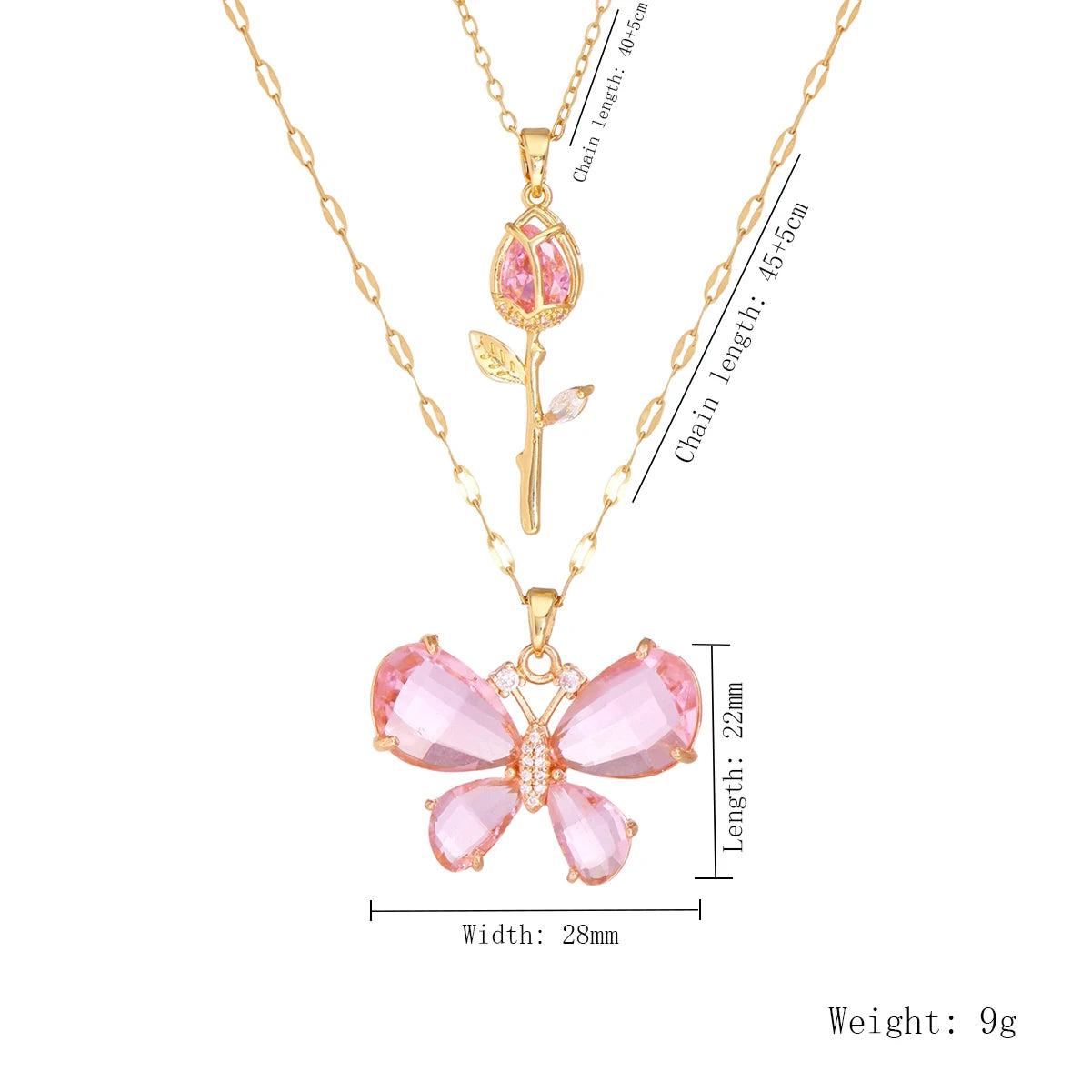 Pink Butterfly Zircon Rose Necklace
