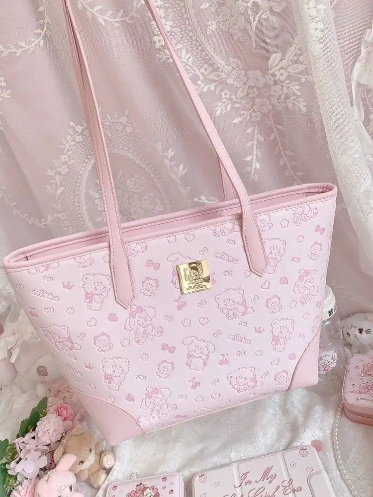 Sweet Pink Kawaii Print Tote Bag