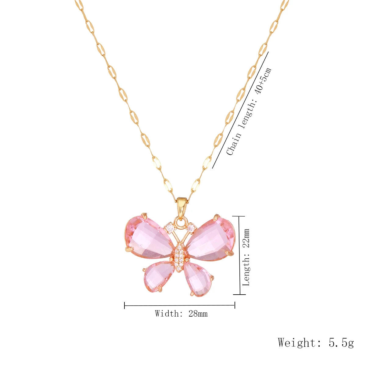 Pink Butterfly Zircon Rose Necklace