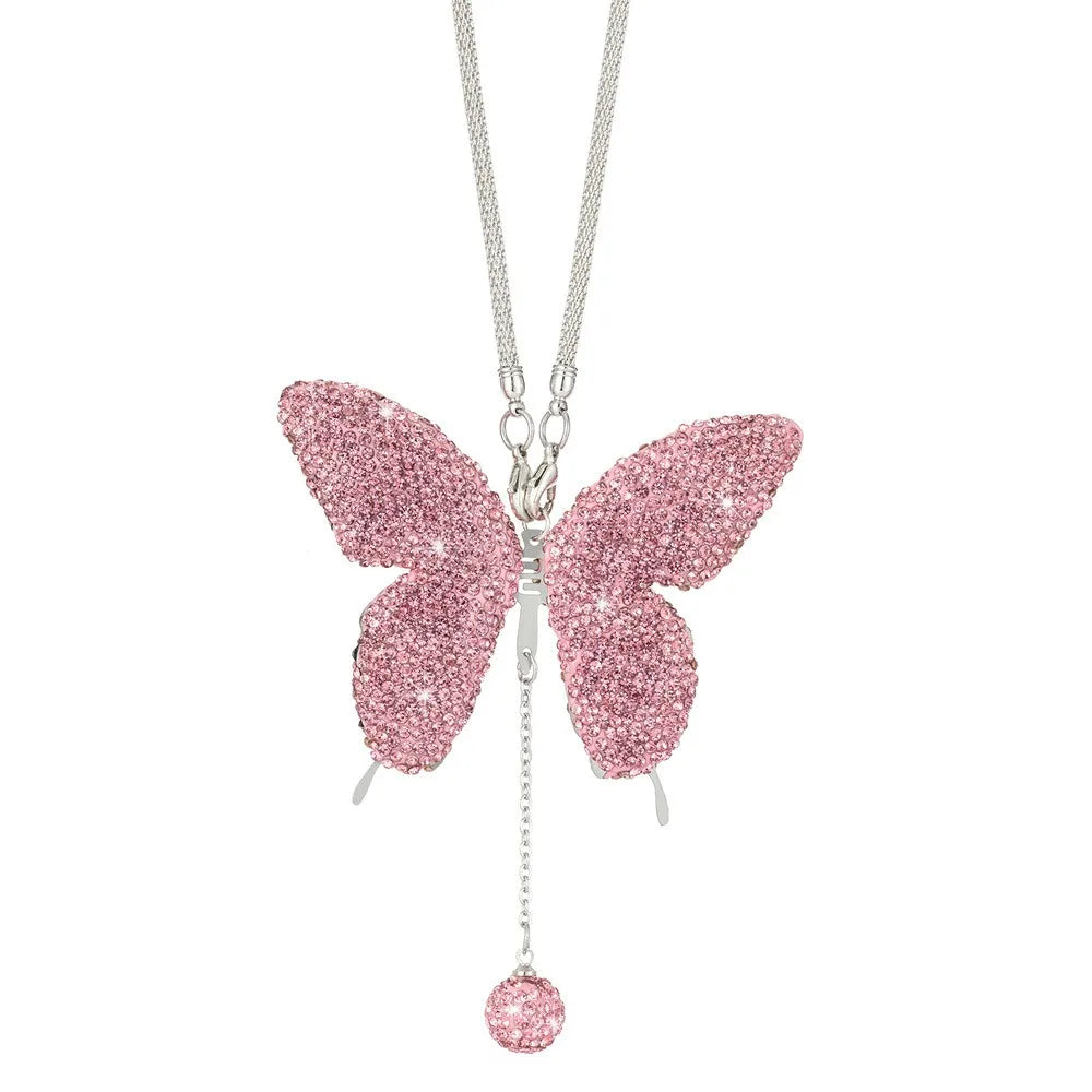 Pink Bling Butterfly Rearview Mirror Charm