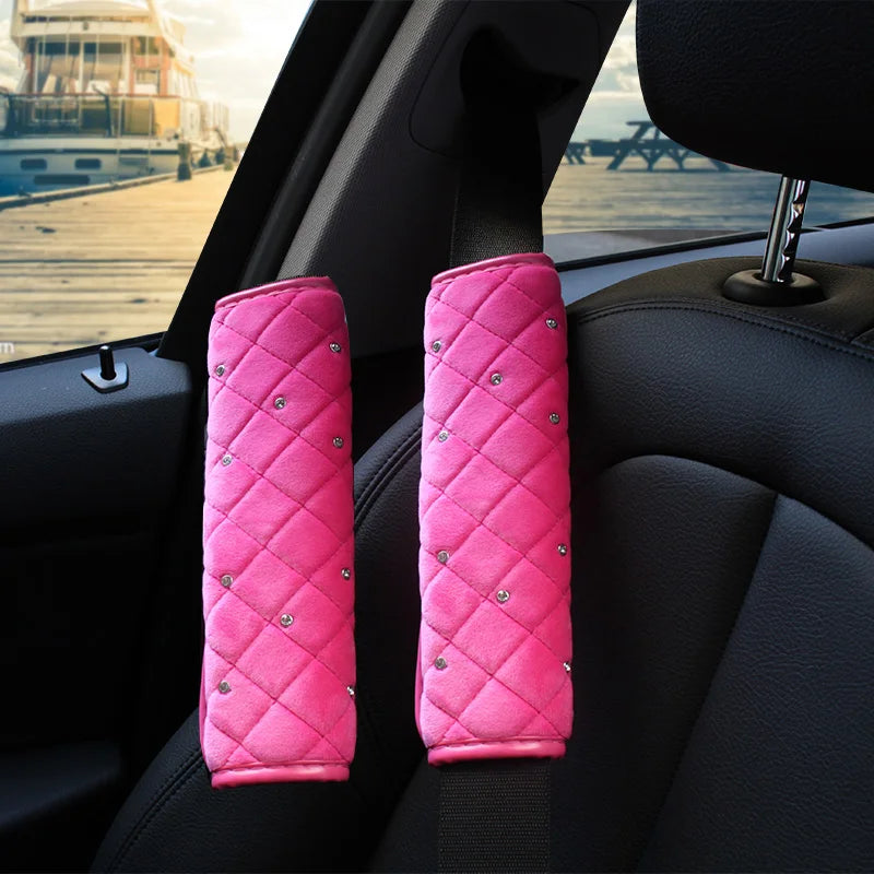 Pink Plush Diamond Crown Steering Wheel Cover