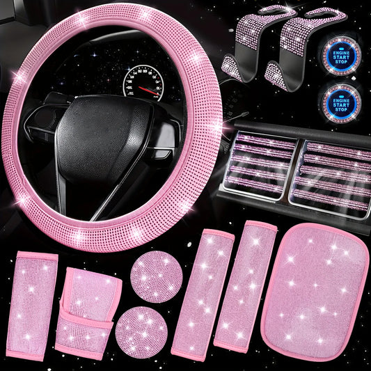 22 PCS Pink Bling Car Accessories Set