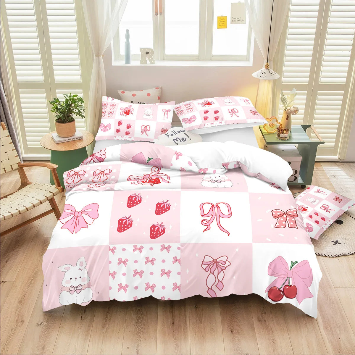 Pink Bow Pattern Bedding Set