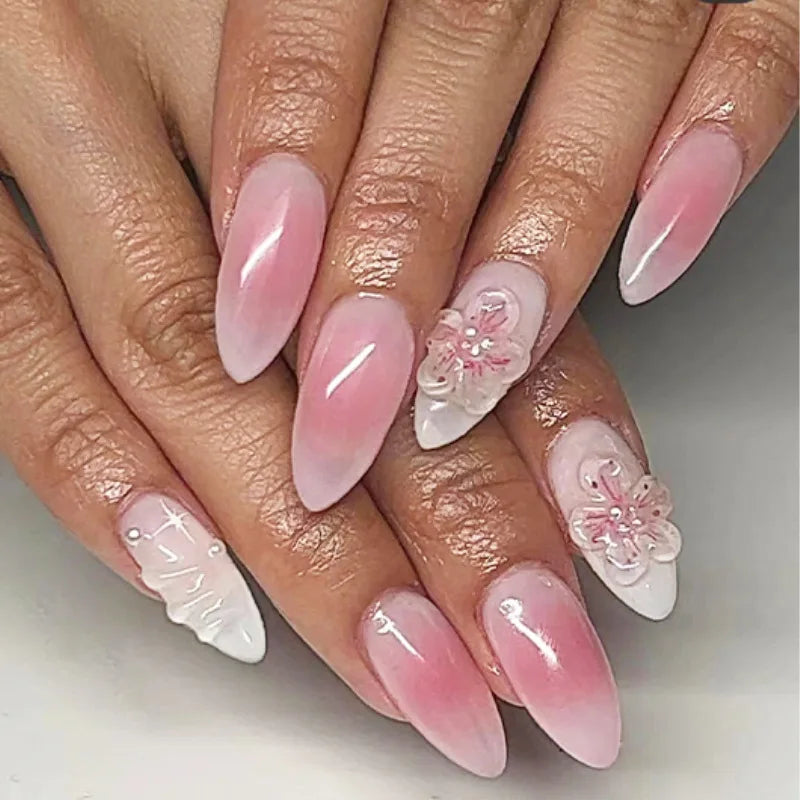 Blush Pink 3D Bow Almond Press-On Nails
