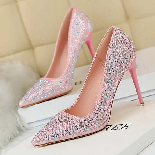 Pink Glitter Crystal Stiletto Pumps