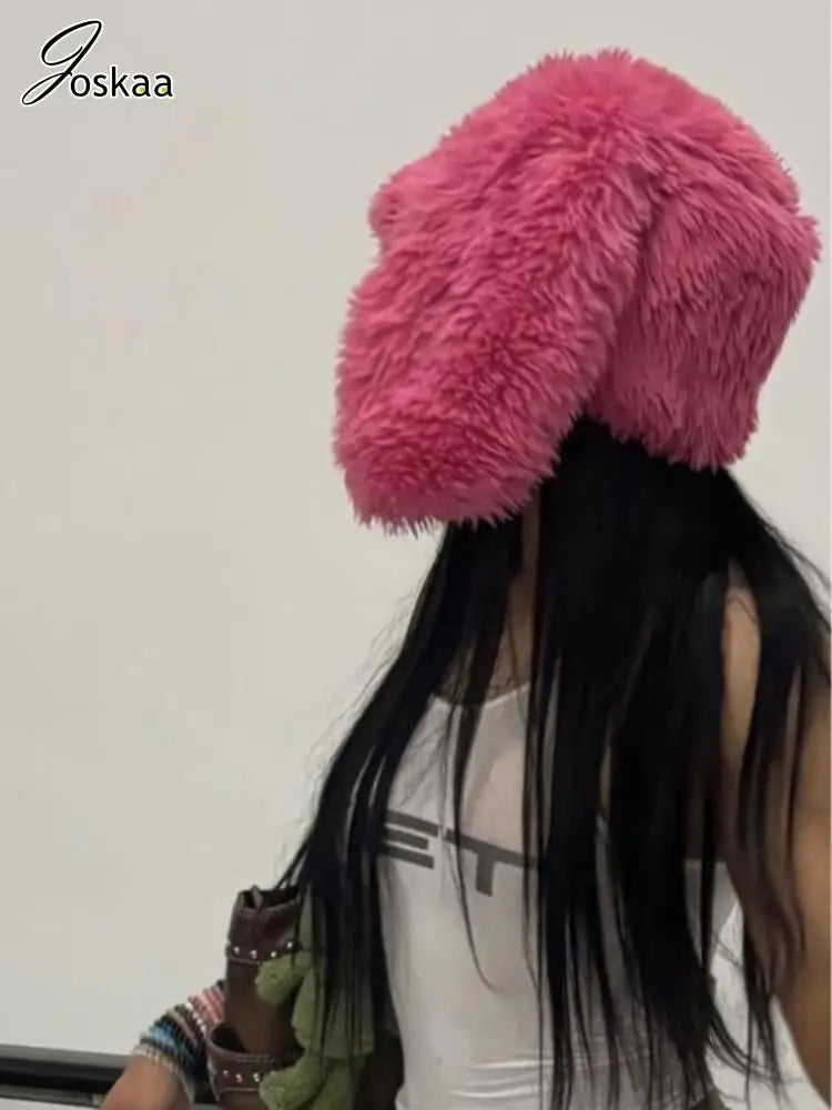 Pink Cute Rabbit Eared Plush Bomber Hat