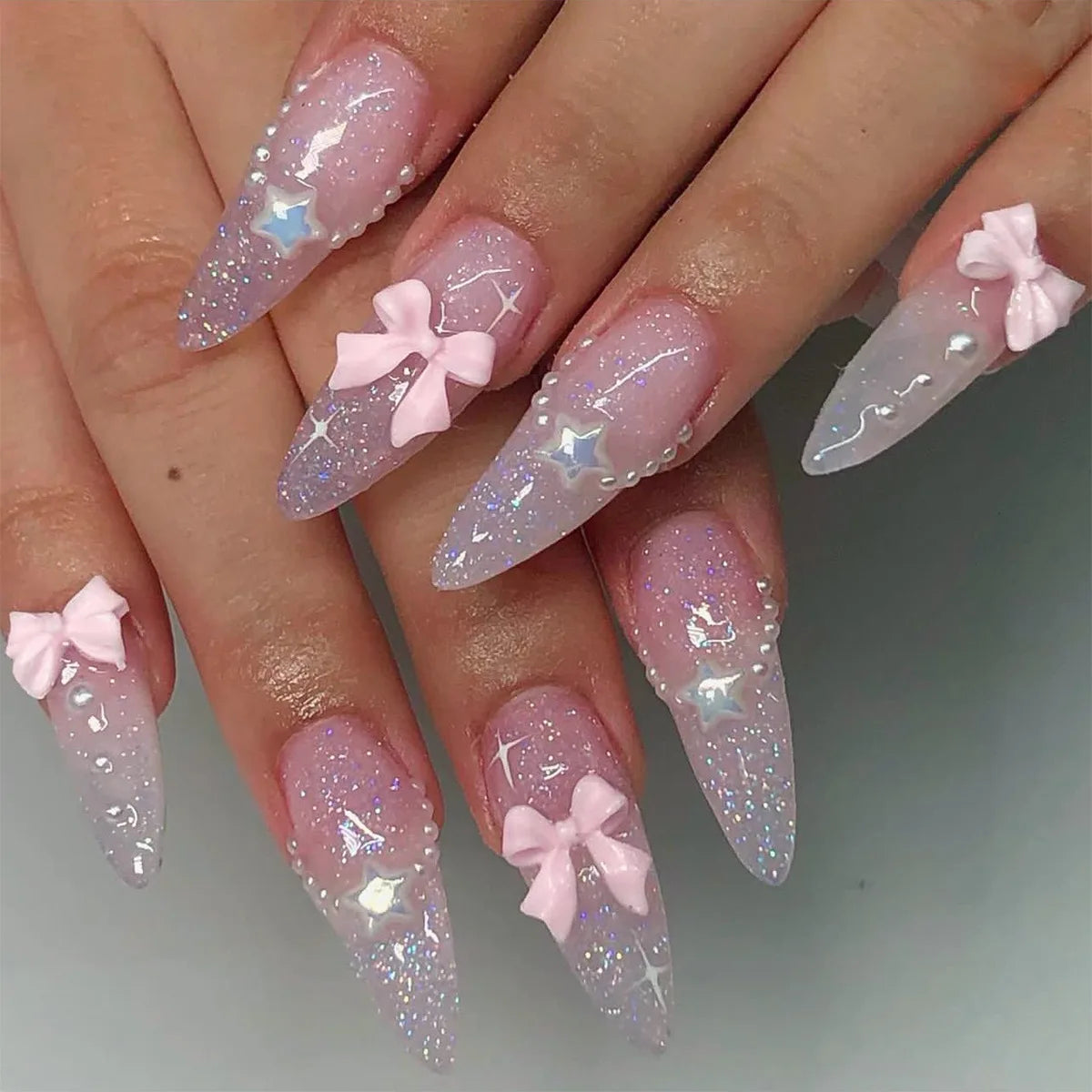 Blush Pink 3D Bow Almond Press-On Nails