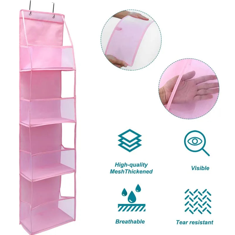 Pink 4-Layer Foldable Hanging Storage Organizer