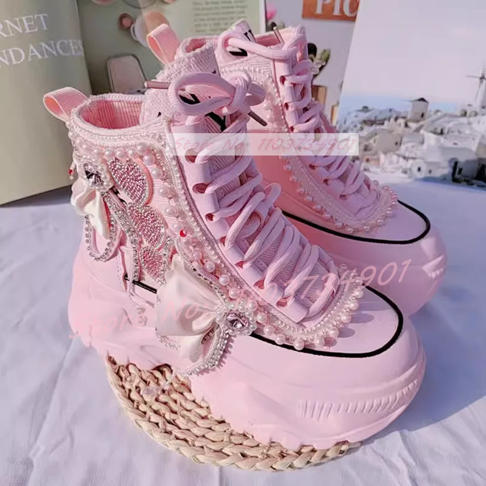 Pink Sweet Heart Pearl Runner Sneakers