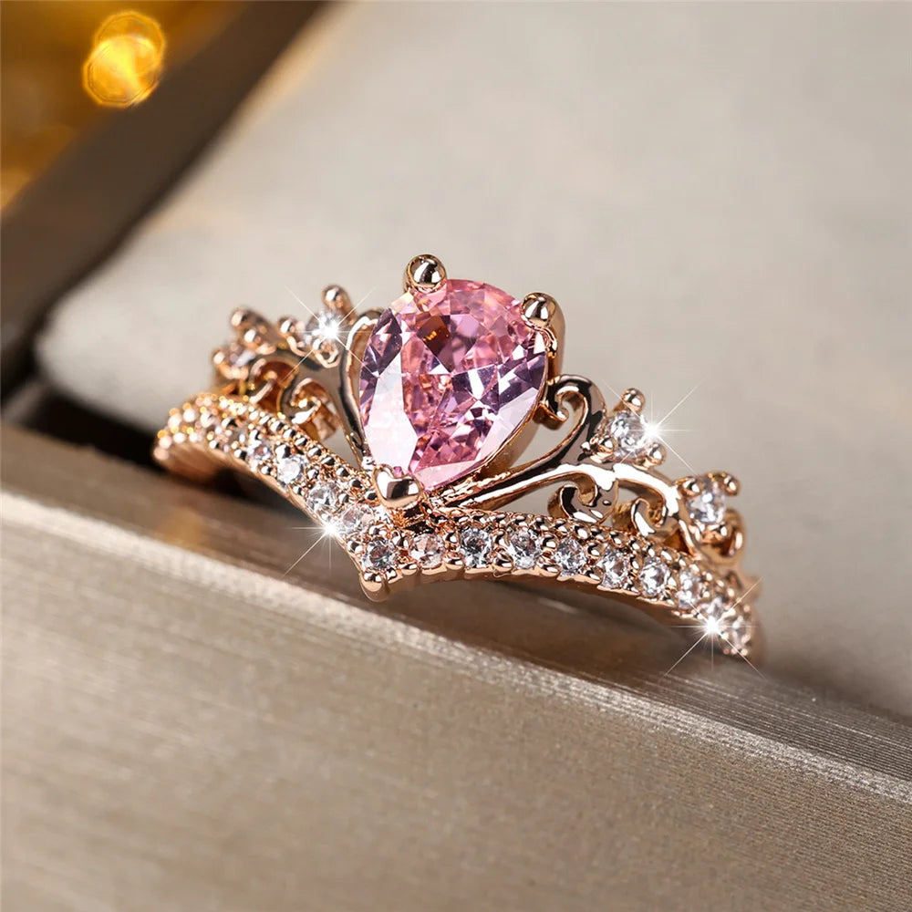 Pink Water Drop Zircon Stone Ring