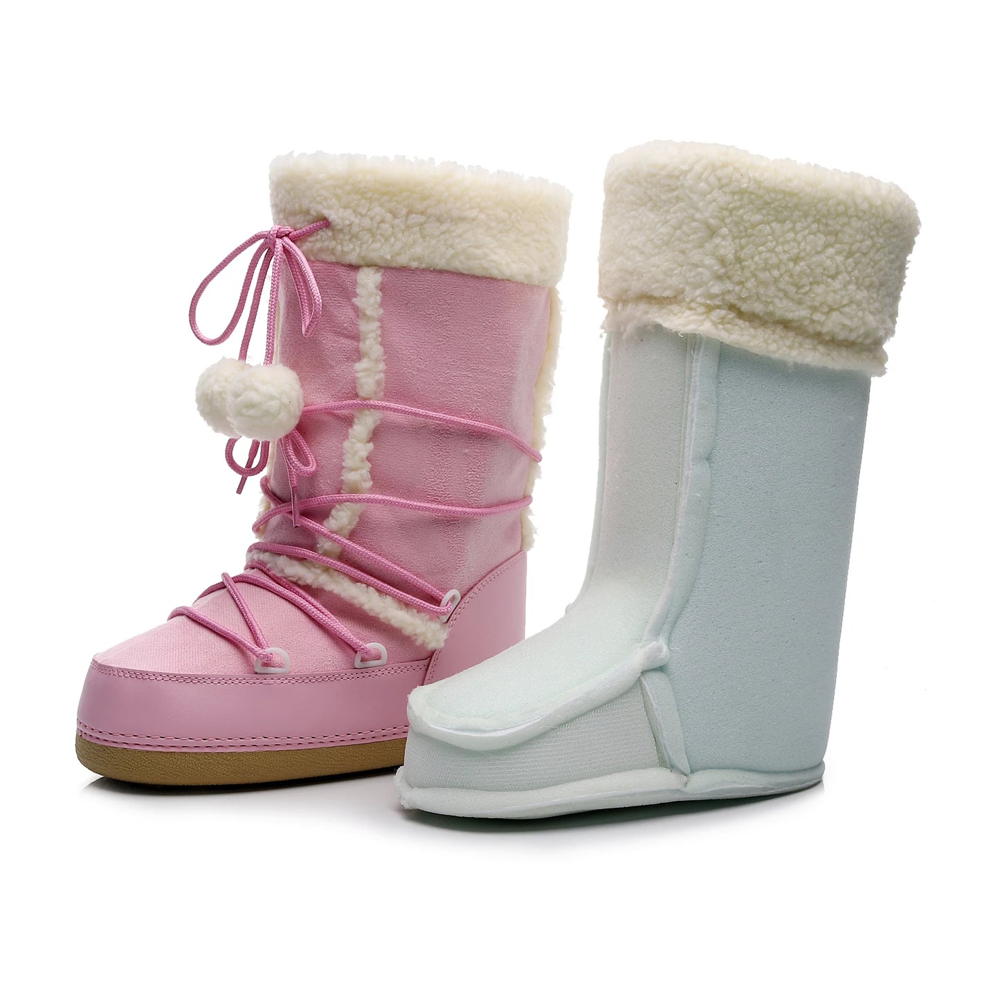 Pink Plush Platform Lace-up Snow Boots