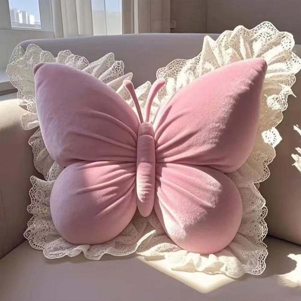 Pink Princess Butterfly & Bow Decorative Pillow