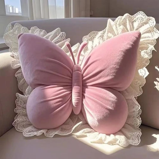 Pink Princess Butterfly & Bow Decorative Pillow