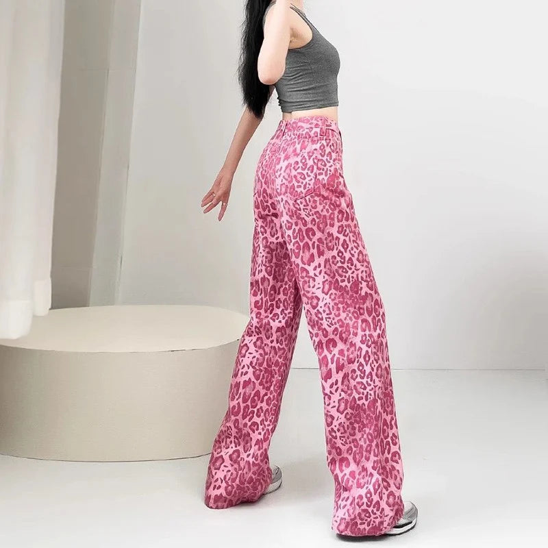 Pink Leopard Baggy Jeans
