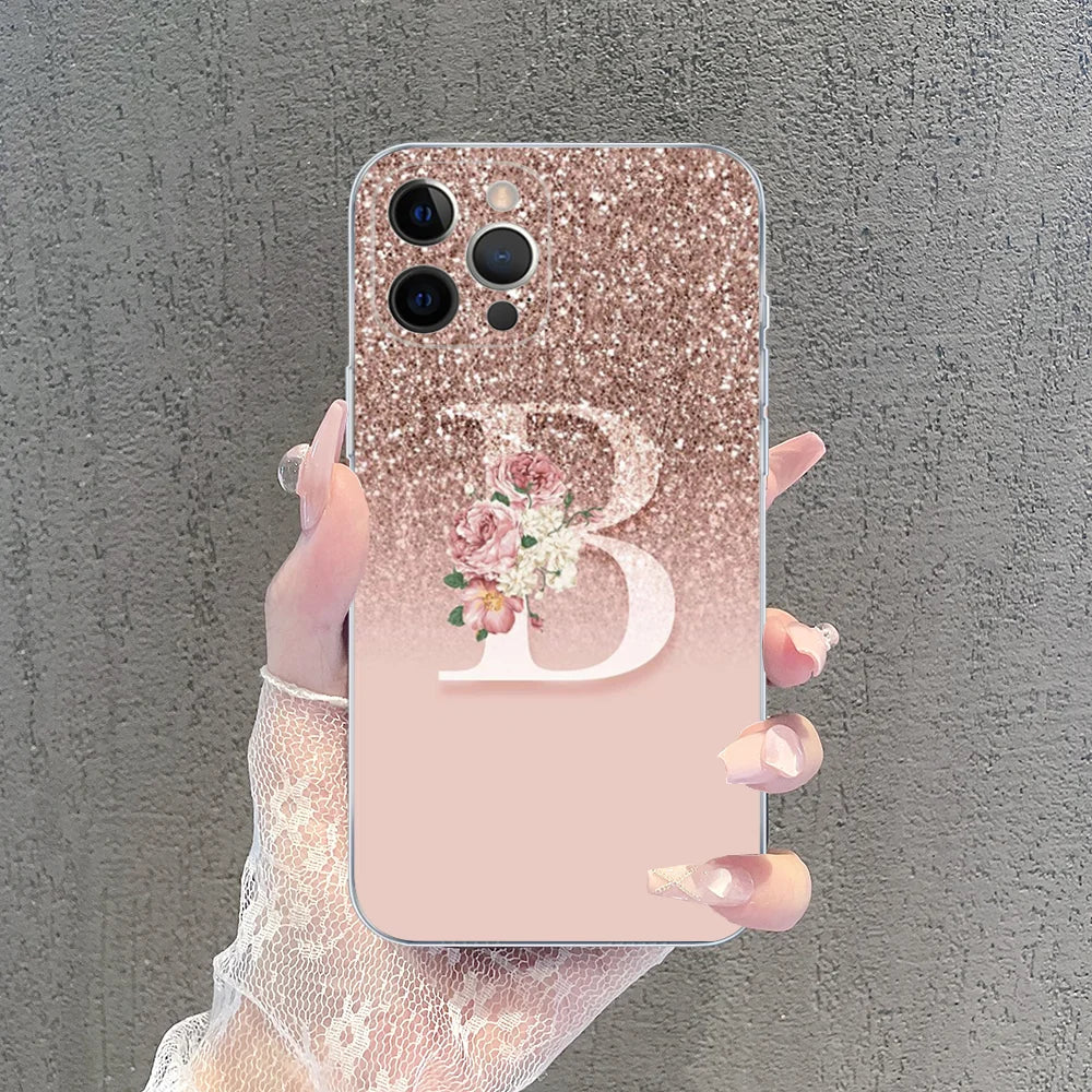 Pink Shiny Initial Clear Silicone iPhone Case