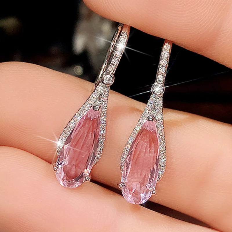 Pink Zircon Luxury Dangle Earrings