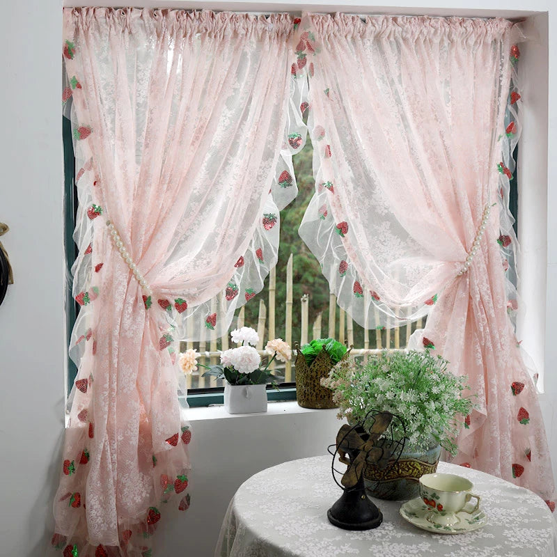 French Pink Strawberry Lace Curtains
