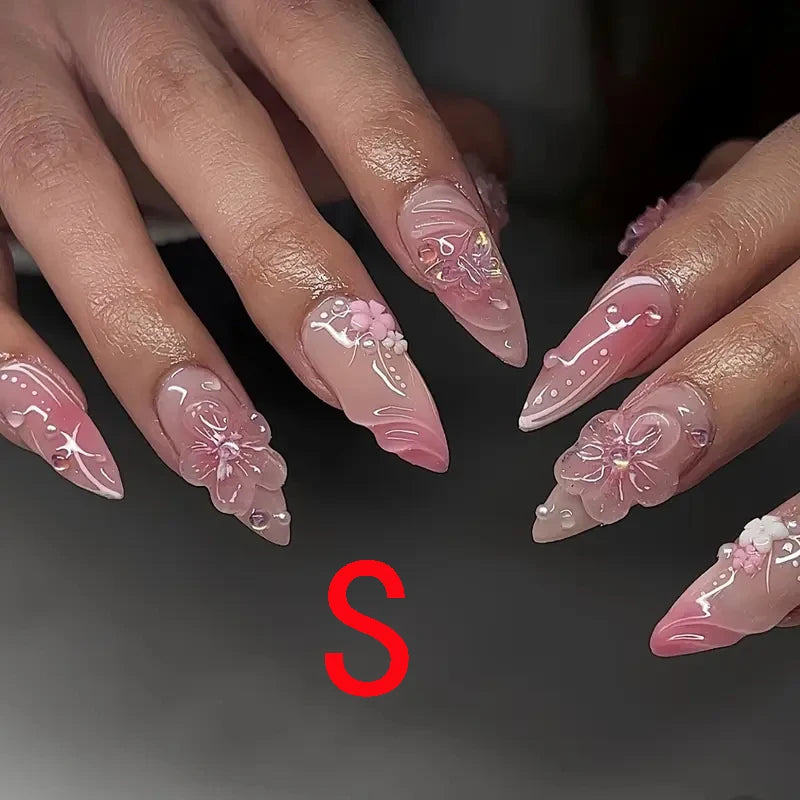 Pink Stiletto Flower & Drill Press-On Nail Set