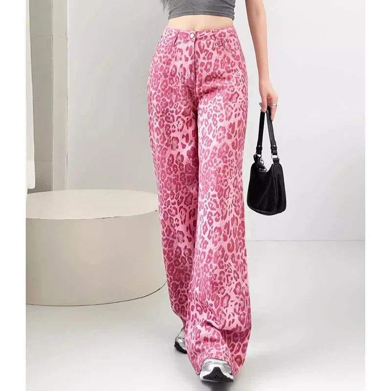Pink Leopard Baggy Jeans