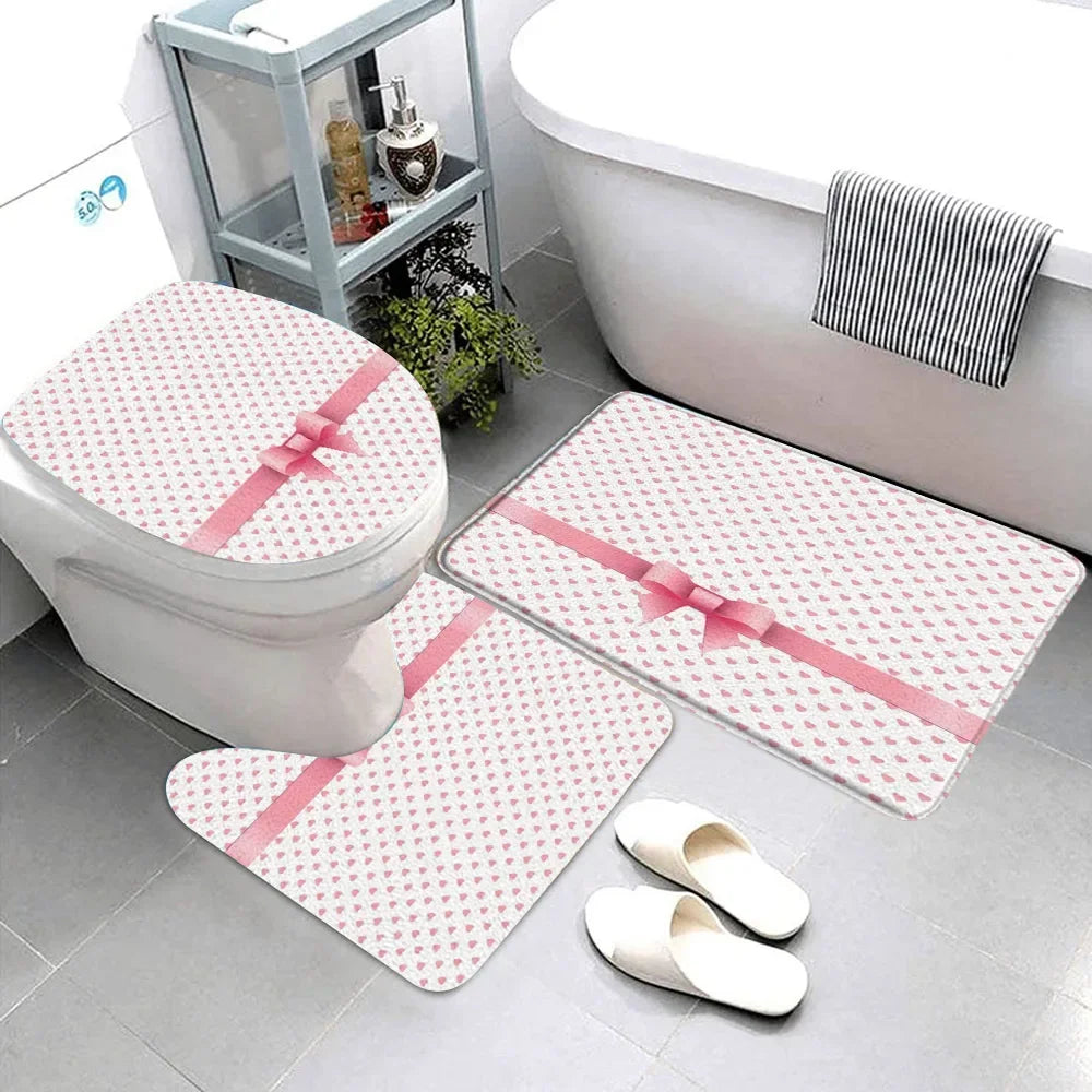 Pink Bow Bathroom Rug Set (3 Pcs)