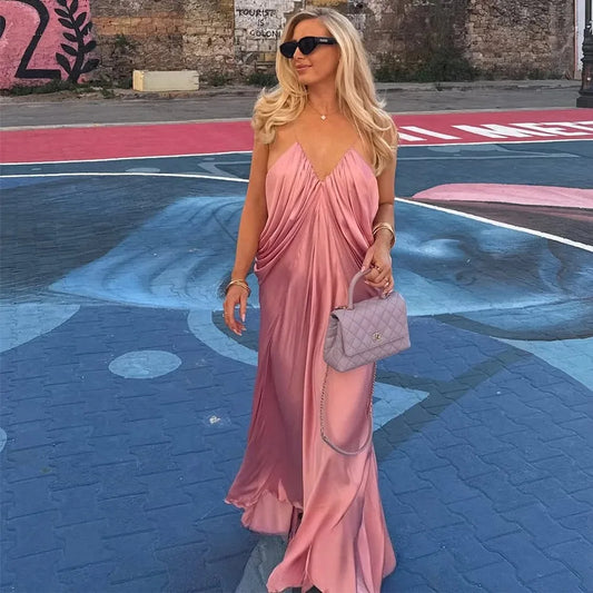 Sexy Chic Pink V-Neck Backless Party Dress