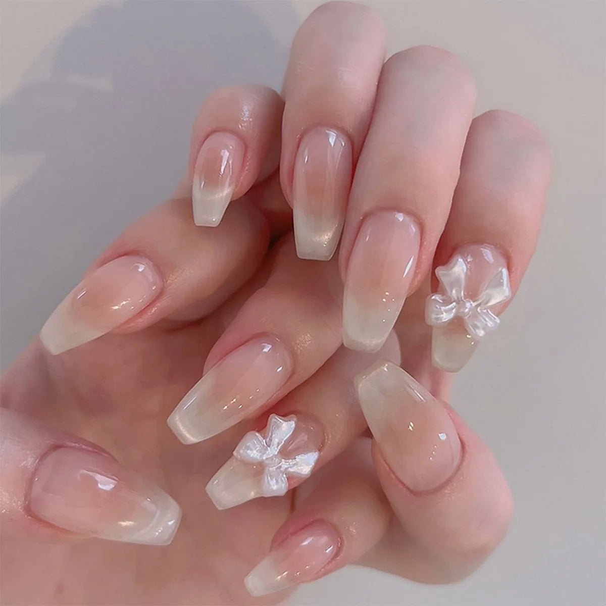 Blush Pink 3D Bow Almond Press-On Nails