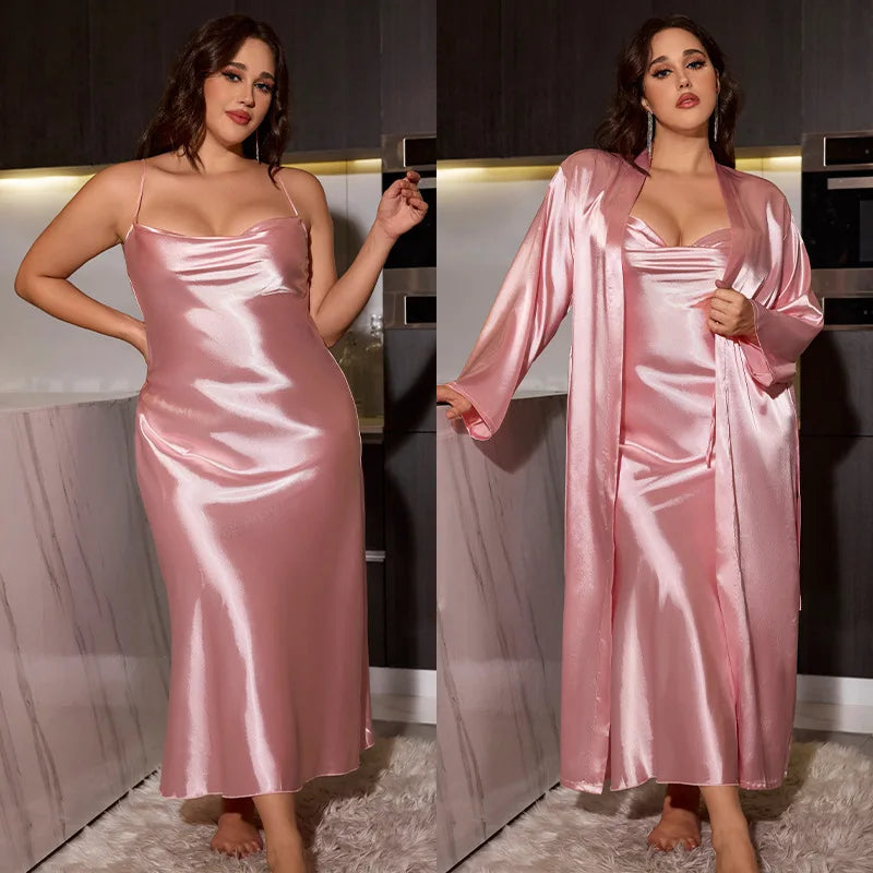 Plus Size Pink Satin Robe