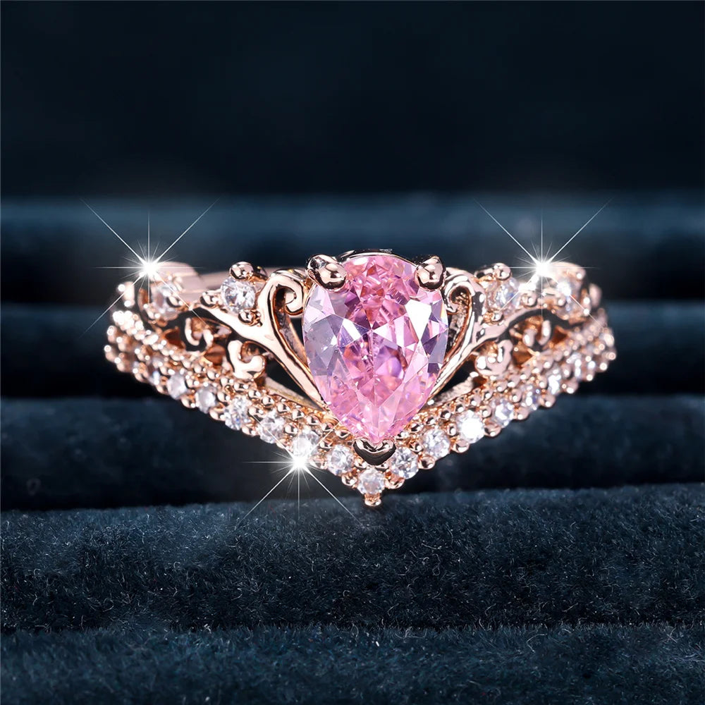 Pink Water Drop Zircon Stone Ring