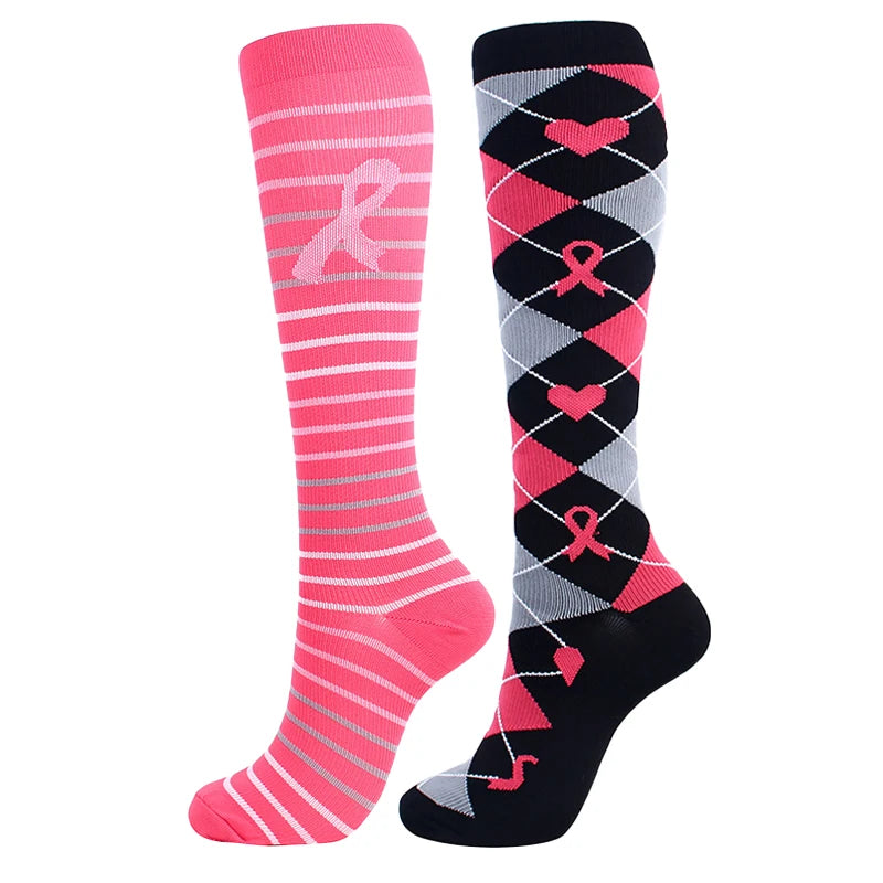 Unisex Compression Stockings Pink Ribbon Pressure Socks Compress Socks Sports Running Fit For Edema Marathon Socks jit
