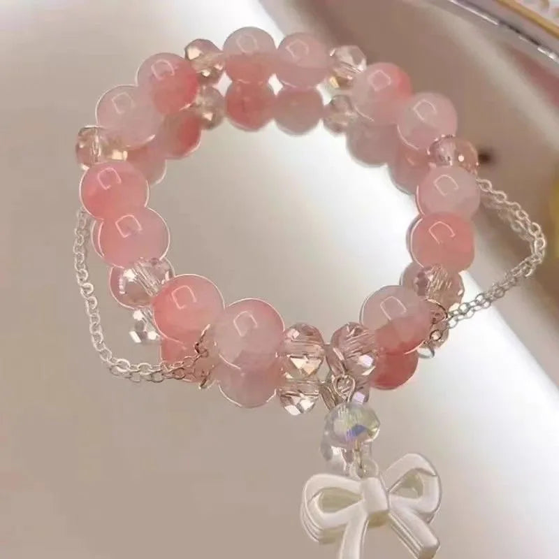 Pink Crystal Beads Flower Fox Bracelet