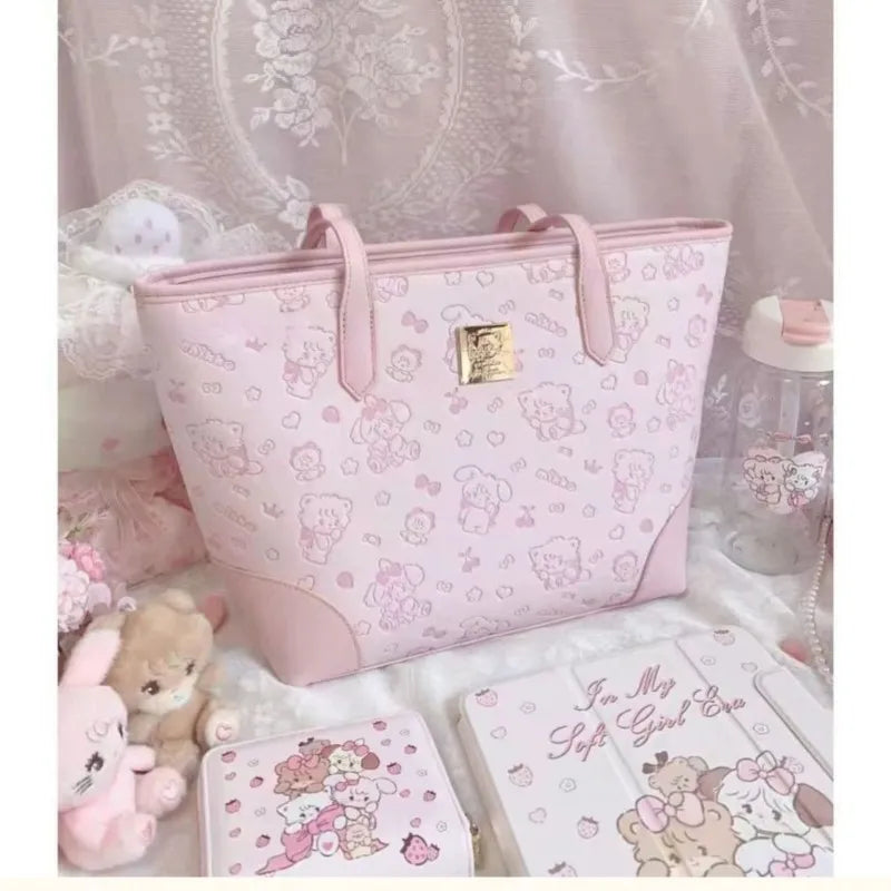 Sweet Pink Kawaii Print Tote Bag