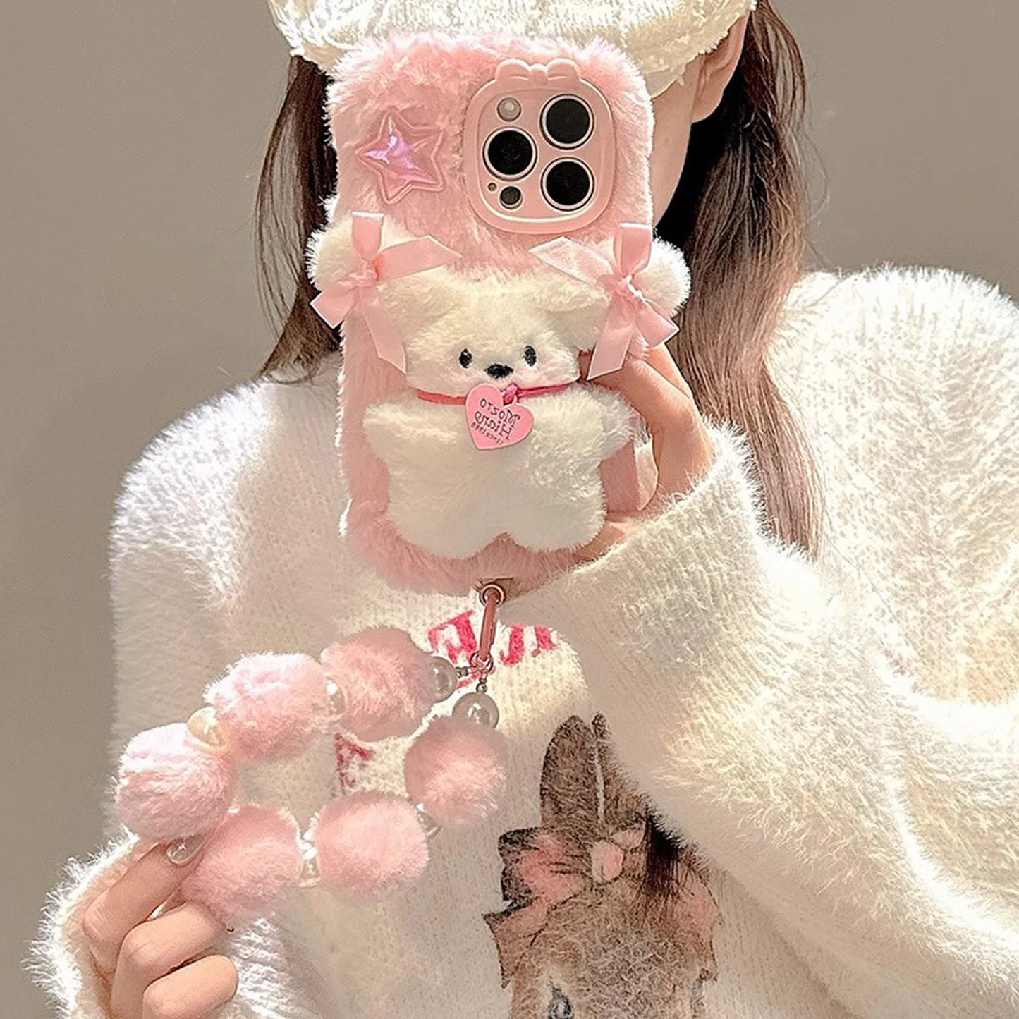 Pink Plush 3D Doll Chain iPhone Case