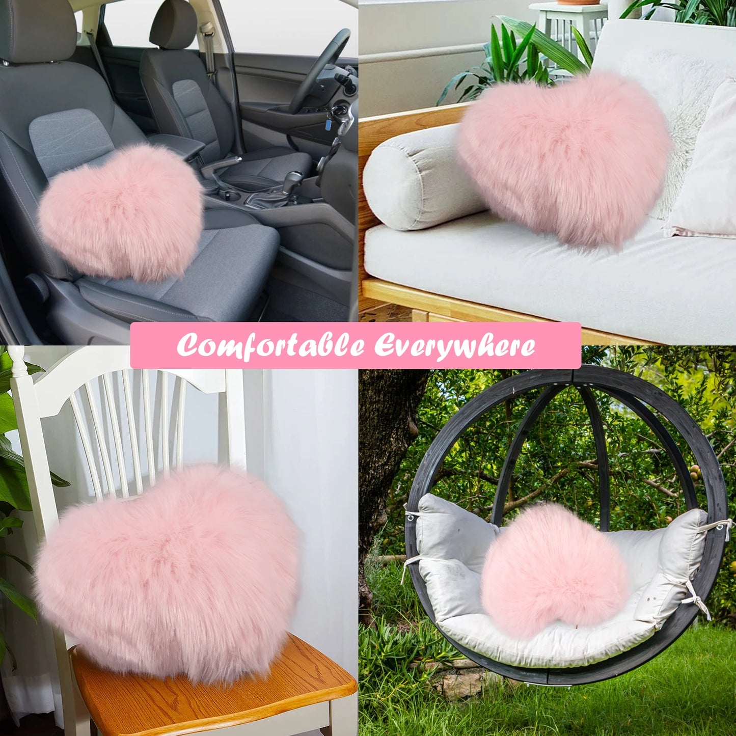 Pink Fluffy Heart Throw Pillow