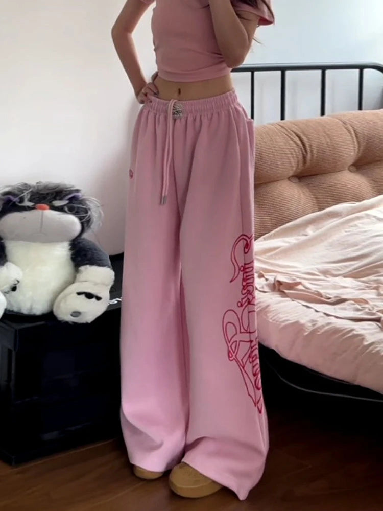Pink Hip Hop Letter Sweatpants