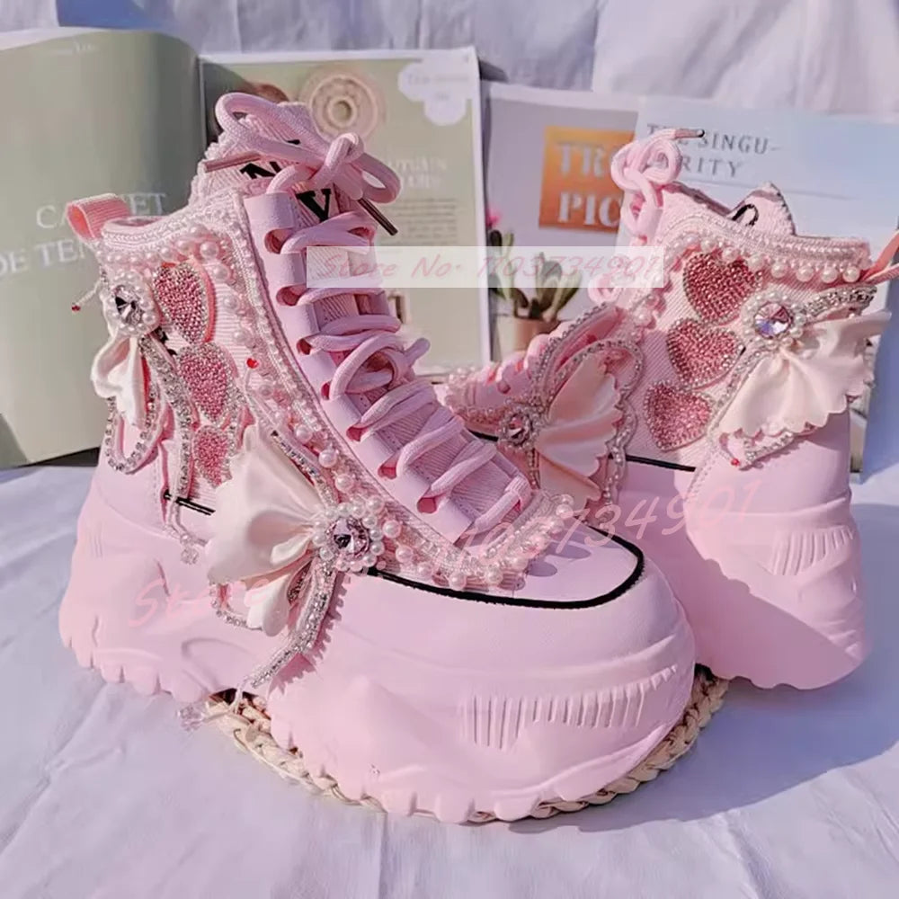 Pink Sweet Heart Pearl Runner Sneakers