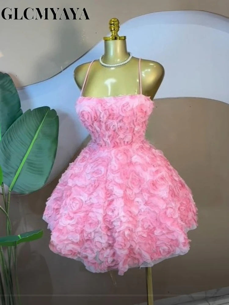 Rose Floral Lace-Up Back Midi A-line Dress