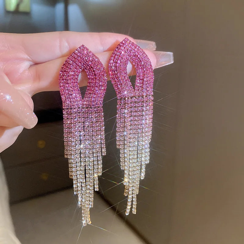 Pink Heart Crystal Statement Earrings