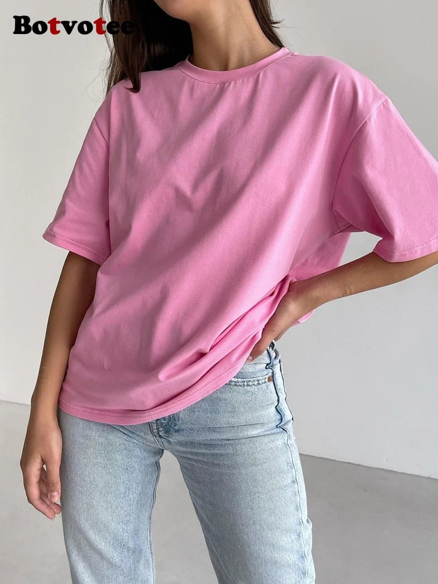 Oversized 100% Cotton Solid Pink T-Shirt